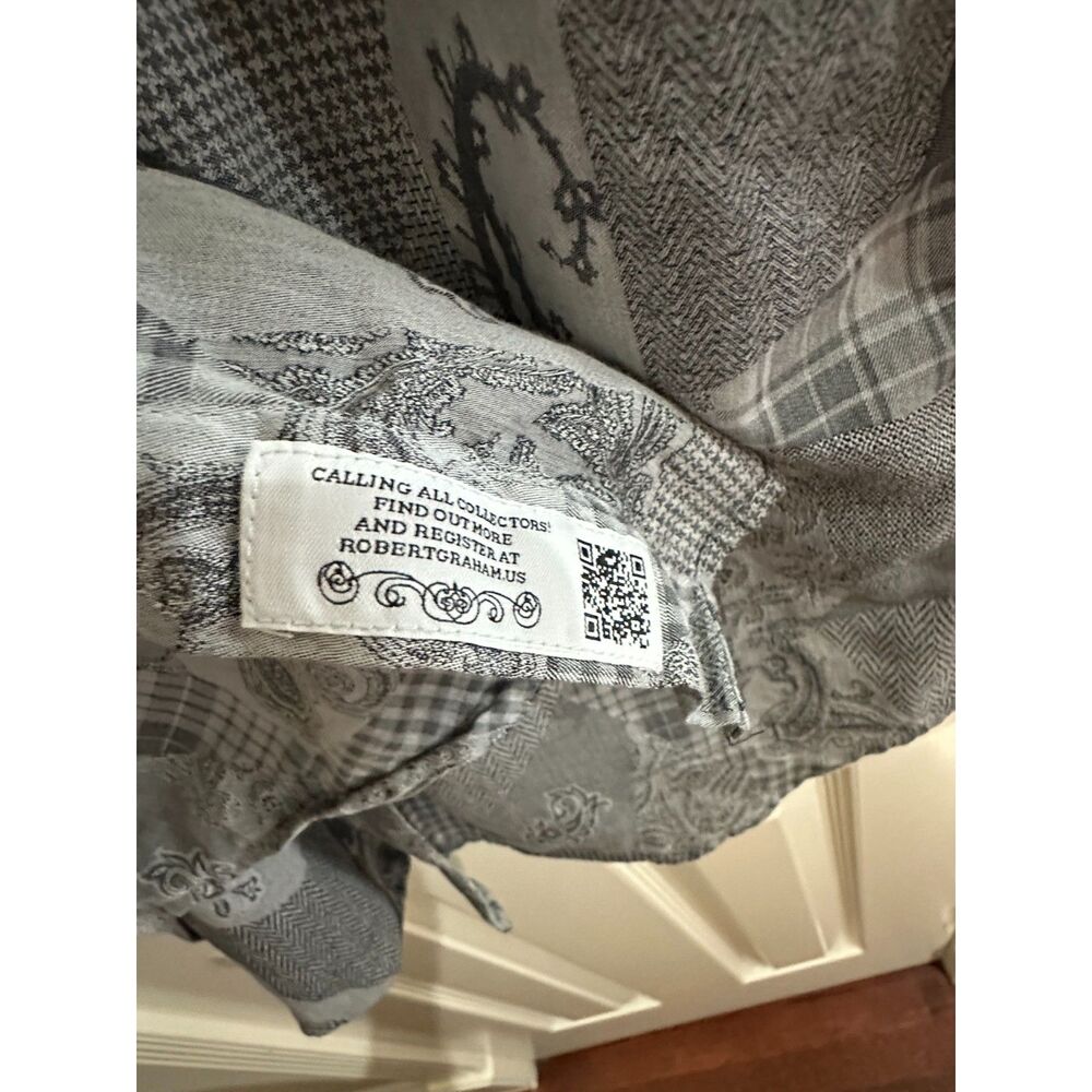 Robert Graham Men Medium Grey Plaid Paisley Patchwork Long Sleeve Sport Shirt - Picture 4 of 8